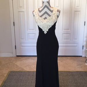 Black and white (lace straps) evening gown. Flared